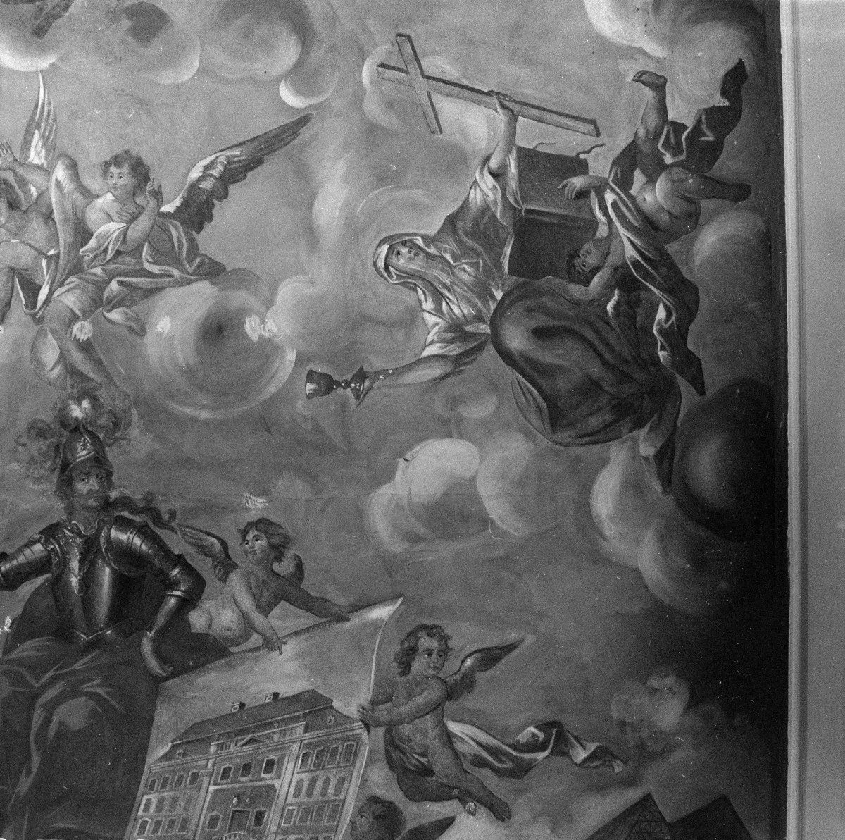 pałac, 1. połowa XVIII w. - wnętrze: malowidło ścienne z widokiem pałacu, skan 1