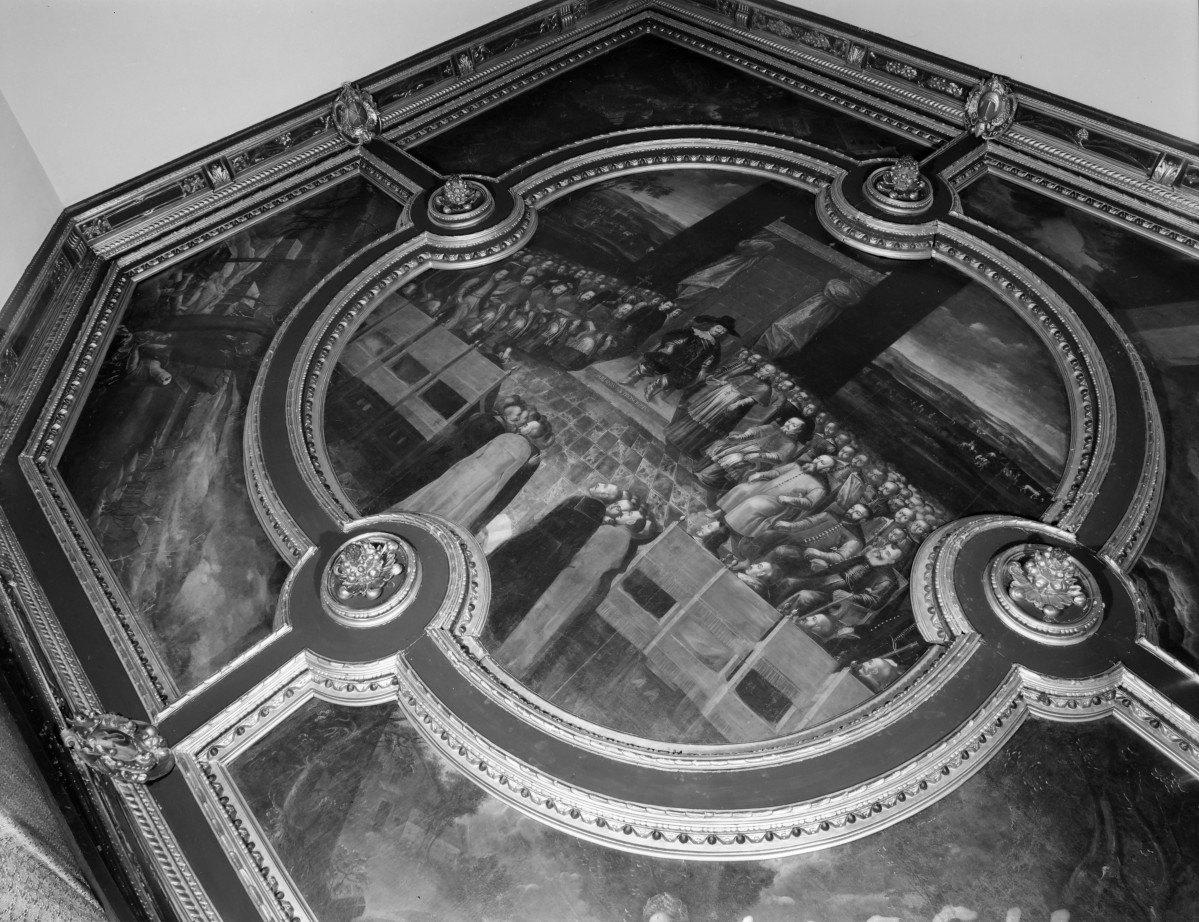 pałac Biskupów Krakowskich - Trzeci Pokój Biskupi /I p./ - fragment stropu - plafon Sąd nad Arianami, skan 1