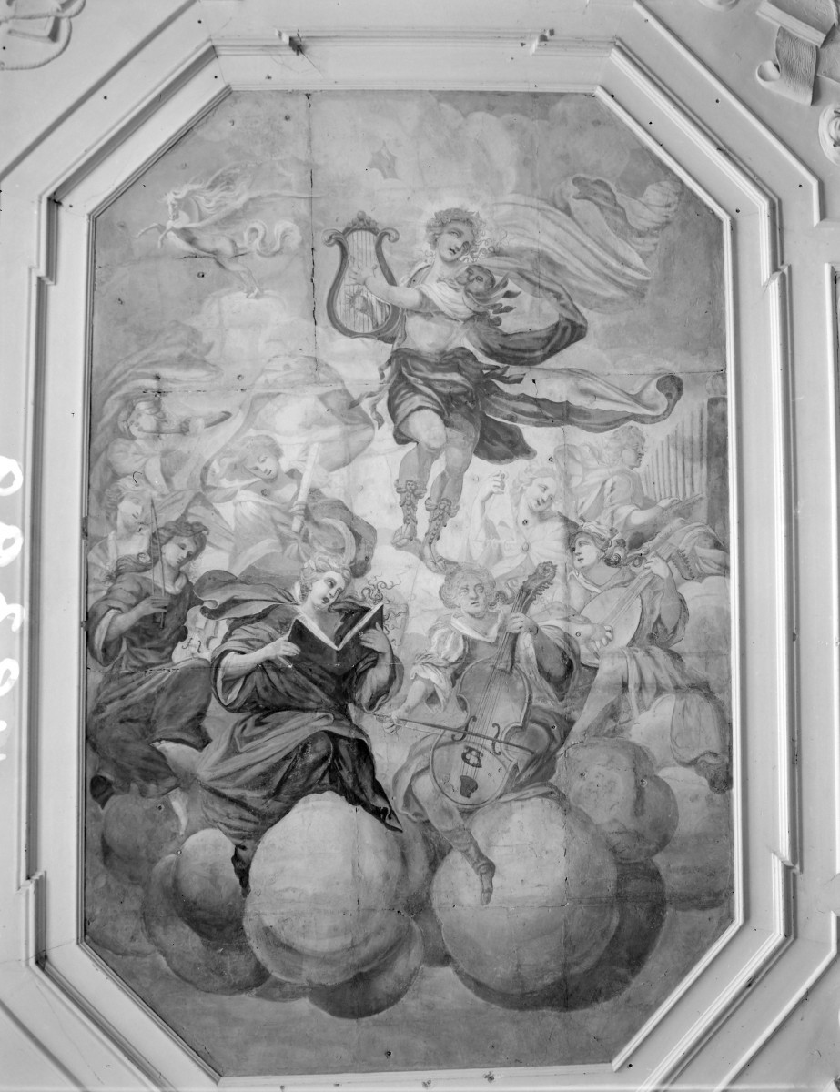 pałac - wnętrze: fragment polichromii plafony w sali I p., część południowa, skan 1