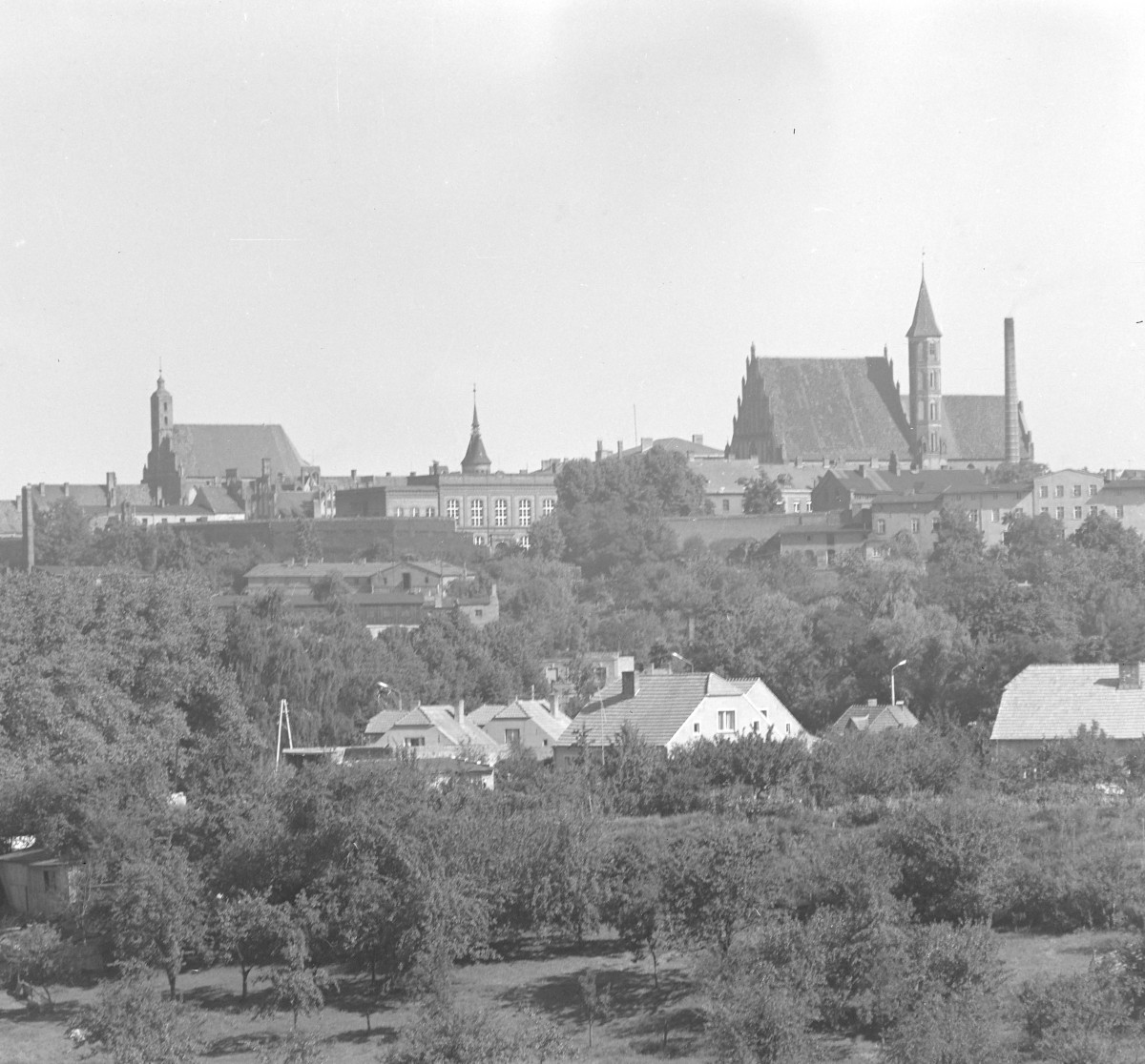 Panorama miasta od strony płn. Widoczne: kościół archiprezbiterialny oraz kościół pofranciszkański. Poniżej zabudowa miejska., skan 1