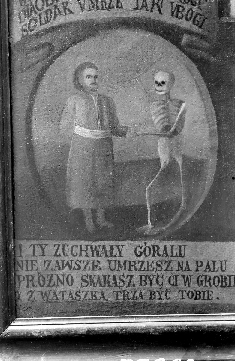 kaplica cmentarna - wnętrze: obraz "Taniec Śmierci" - fragment, skan 1