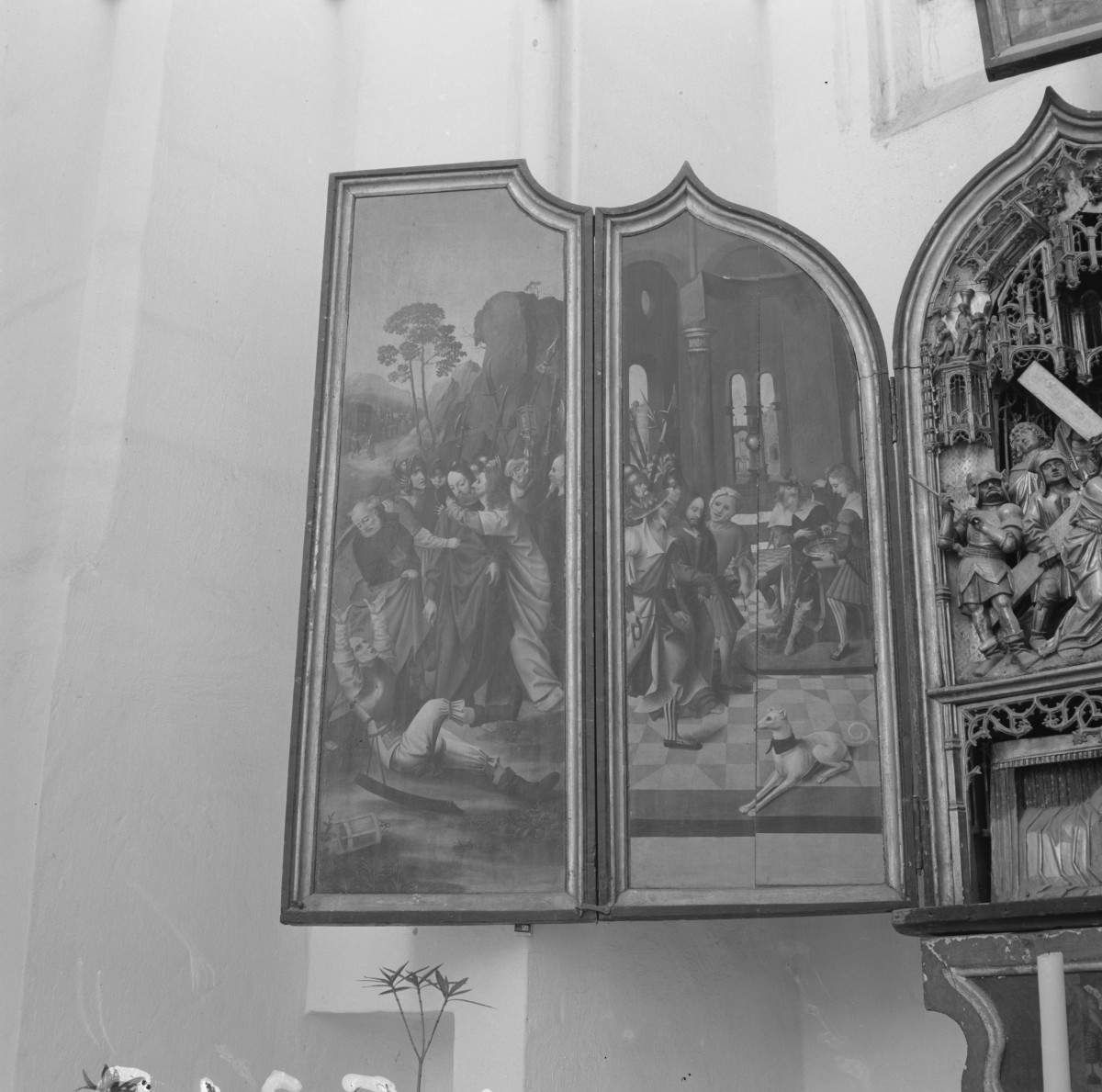 bazylika Mariacka - wnętrze: ołtarz antwerpski pw. św. Adrian, lewe skrzydło, scena "Pocałunek Chrystusa", skan 1