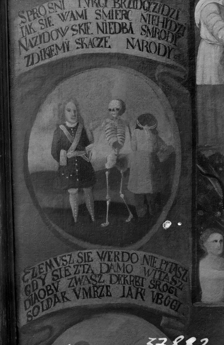 kaplica cmentarna - wnętrze: obraz "Taniec Śmierci" - fragment, skan 1