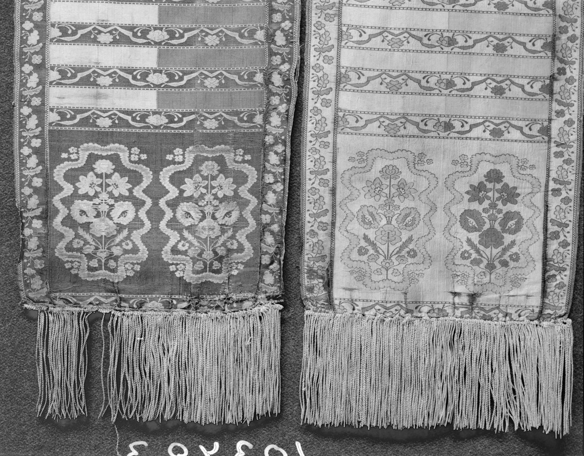 kościół pw. Wniebowzięcia Najświętszej Maryi Panny i św. Zygmunta - Muzeum Diecezjalne - zbiory - pas kontuszowy N 63 - fragment, skan 1