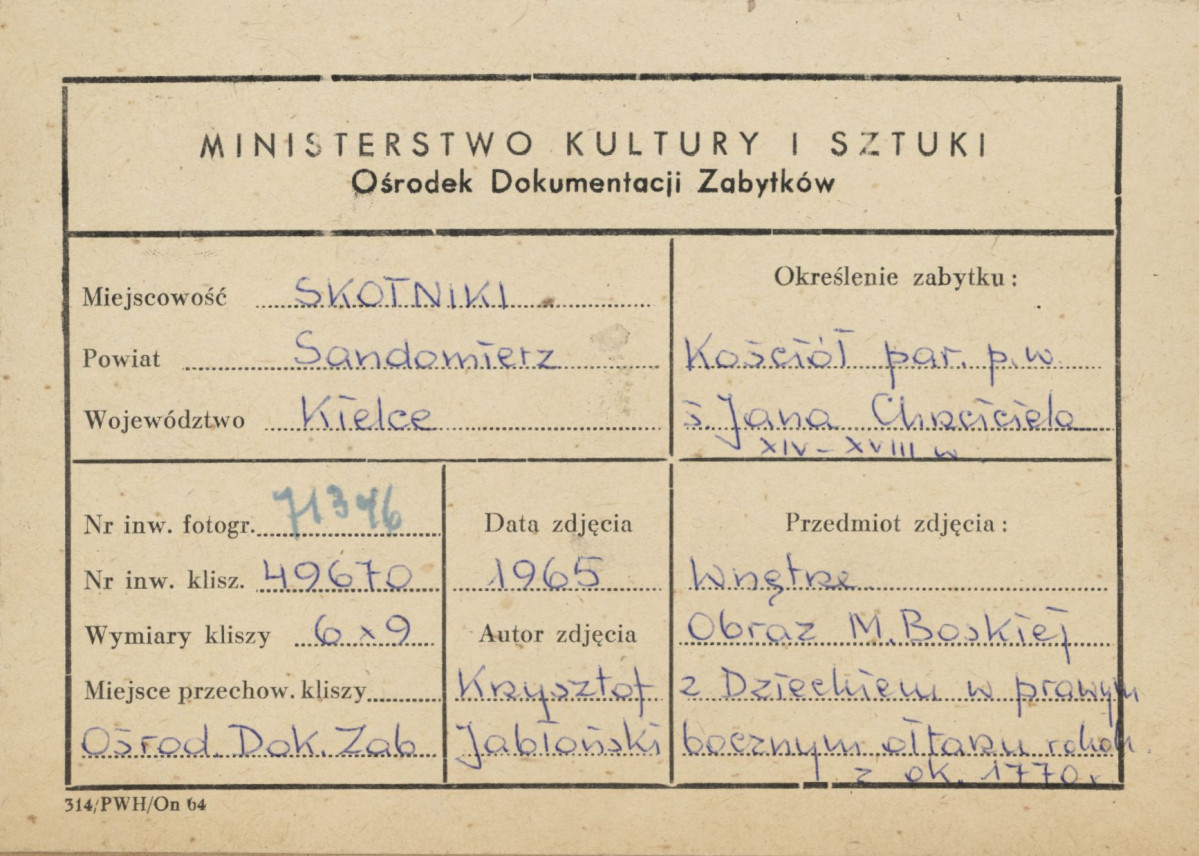 Kościół parafialny - obraz ,, Matka Boska z Dzieciątkiem " w prawym ołtarzu bocznym - metryczka, skan 1