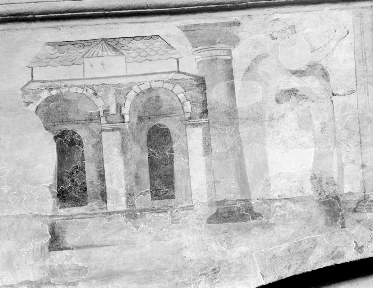 kościół pocysterski, ob. parafialny pw. św. Floriana - wnętrze: polichromia w prezbiterium - fragment, skan 1