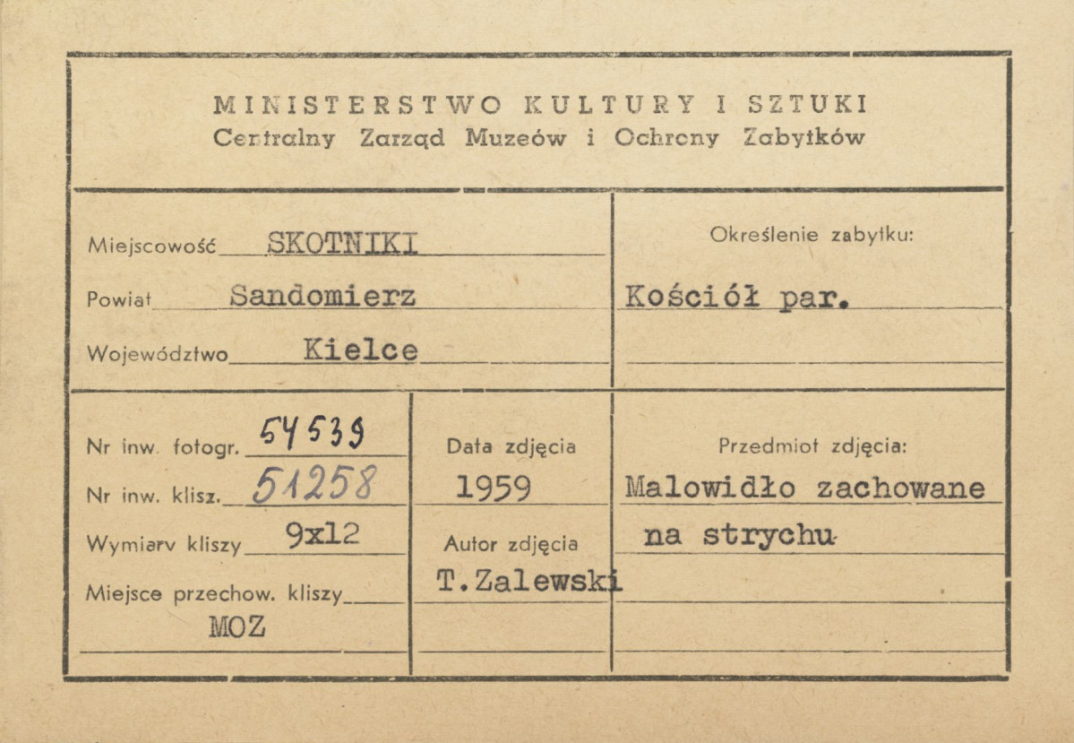Kościół parafialny - relikt malowidła ściennego zachowany na poddaszu - metryczka, skan 1