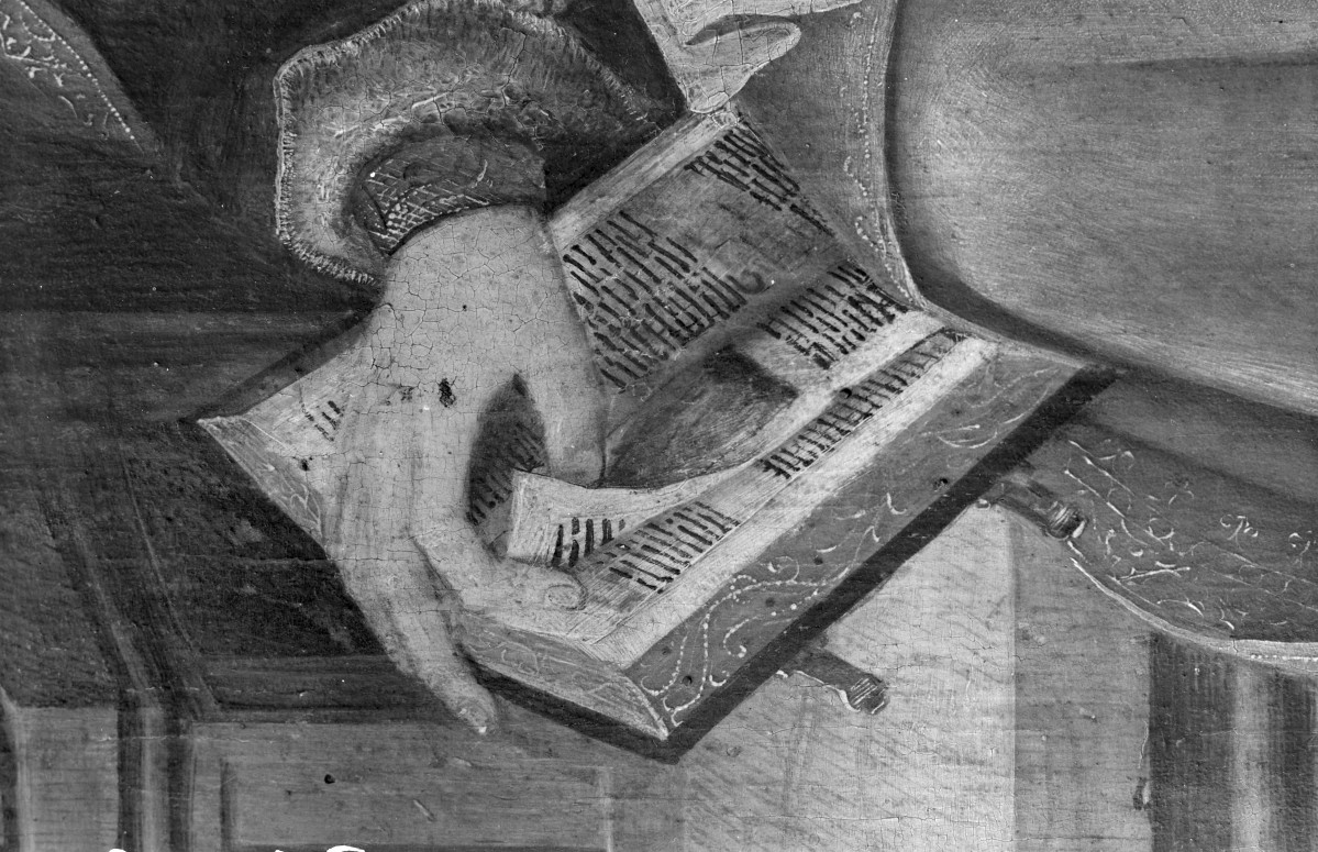 kościół pw. Jana Chrzciciela - Sanktuarium Matki Bożej Grodowieckiej – Jutrzenki Nadziei - wnętrze - obraz Matka Boska z Dzieciątkiem - fragment z księgą, skan 1