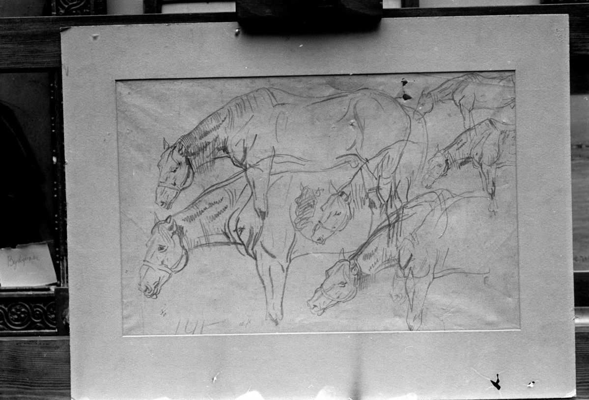 Piotr Michałowski - studia końskie, ołówek, Muzeum Śląskie we Wrocławiu (ob. Muzeum Narodowe we Wrocławiu), skan 1