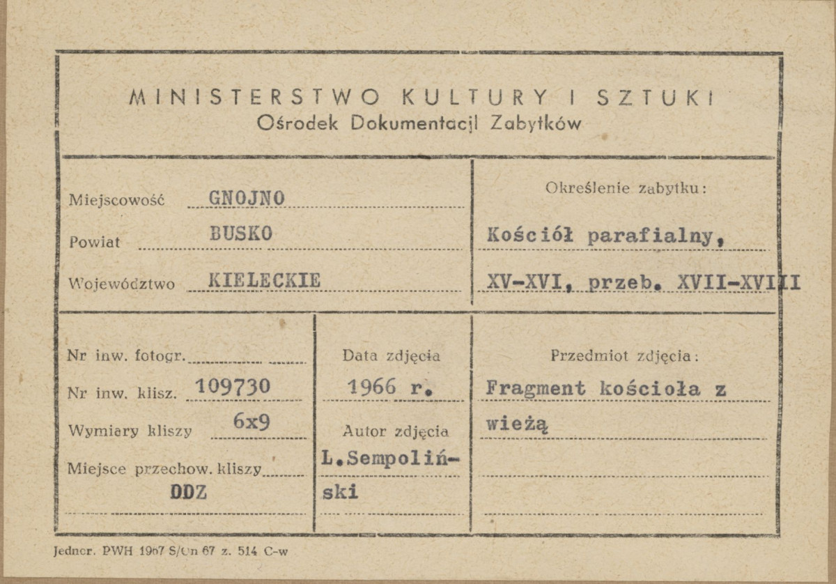 Kościół parafialny - fragment elewacji płd. z wieżą - metryczka, skan 1