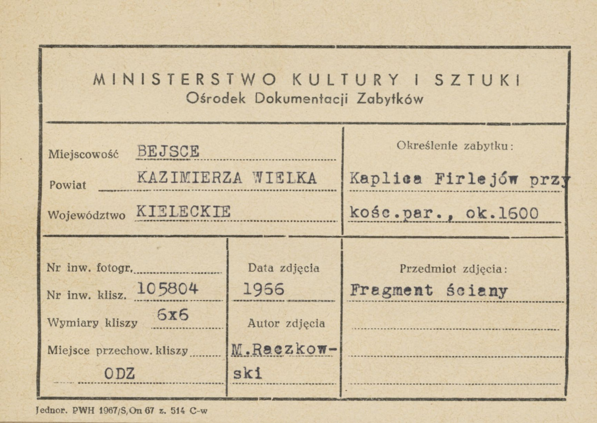 Kaplica Firlejów - fragment ściany ze śladami malowidła - metryczka, skan 1