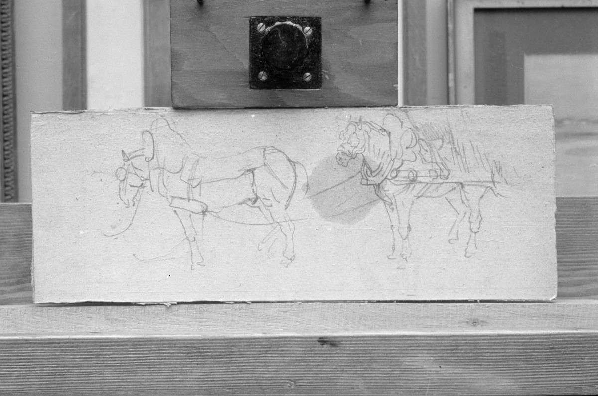 Muzeum Śląskie we Wrocławiu, Michałowski Piotr "Szkic koni z zaprzęgiem", 135x365 mm, skan 1