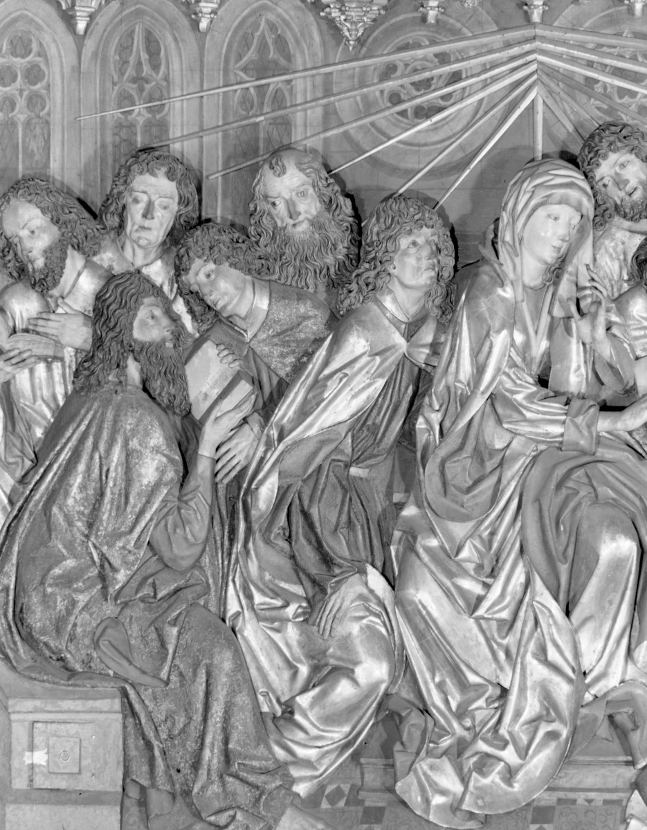 Kościół Mariacki pw. Wniebowzięcia Najświętszej Marii Panny - ołtarz Wita Stwosza: strona prawa, scena - Zesłanie Ducha Świętego - fragment, skan 1