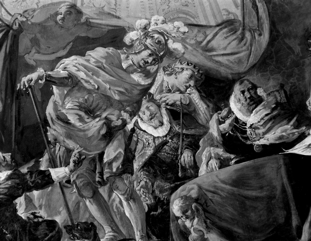 mauzoleum Piastów Świdnickich przy kościele pw. Wniebowzięcia Najświętszej Marii Panny - wnętrze - fragment malowideł na sklepieniu kopuły, skan 1