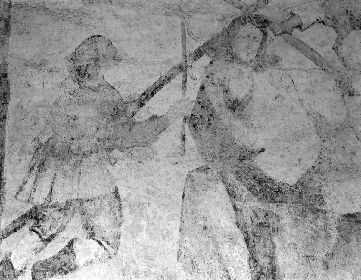 Bazylika N.M.P - wnętrze. Południowa kaplica świątyni i freski na ścianach. Fragment polichromii ze sceną "Koronowanie"., skan 1