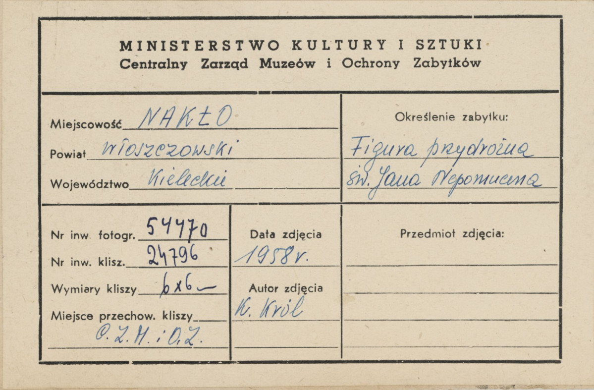 Figura przydrożna - św. Jan Nepomucen - metryczka

, skan 1