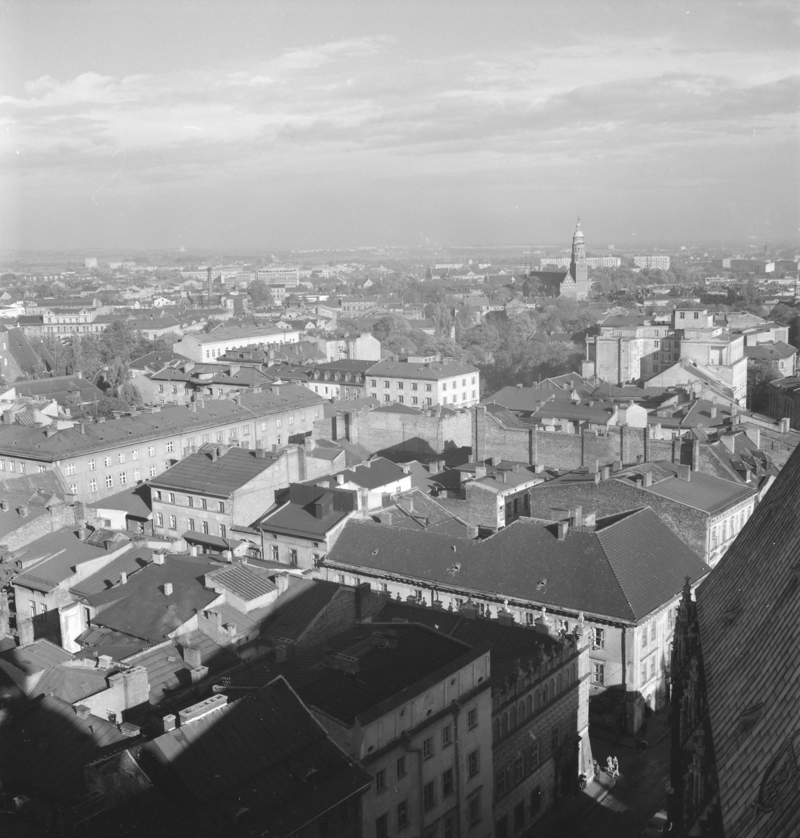 panorama miasta - widok w kierunku północno - wschodnim - fragment z kościołem pw. Najświętszego Serca Pana Jezusa - widok z wieży kościoła WNMP, skan 1