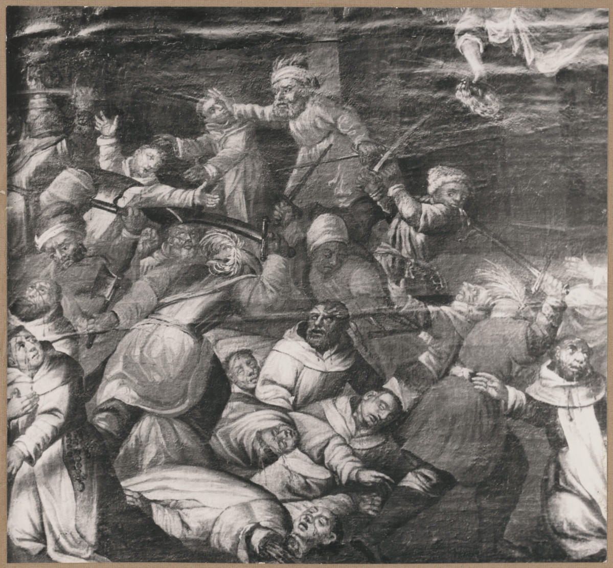 Katedra - wnętrze, obraz "Rzeź dominikanów sandomierskich" - fragment, skan 1