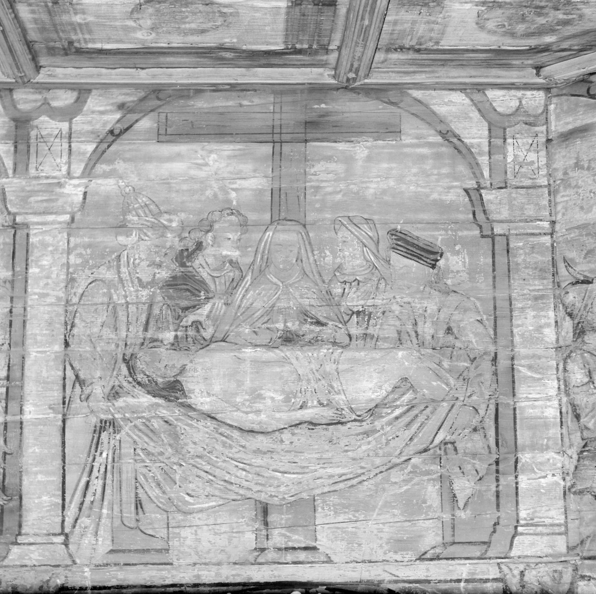 kościół parafialny pw. Matki Boskiej Różańcowej i św. Jana Kantego, 1527 r. - polichromia 1. połowa XVII w. - Opłakiwanie, skan 1