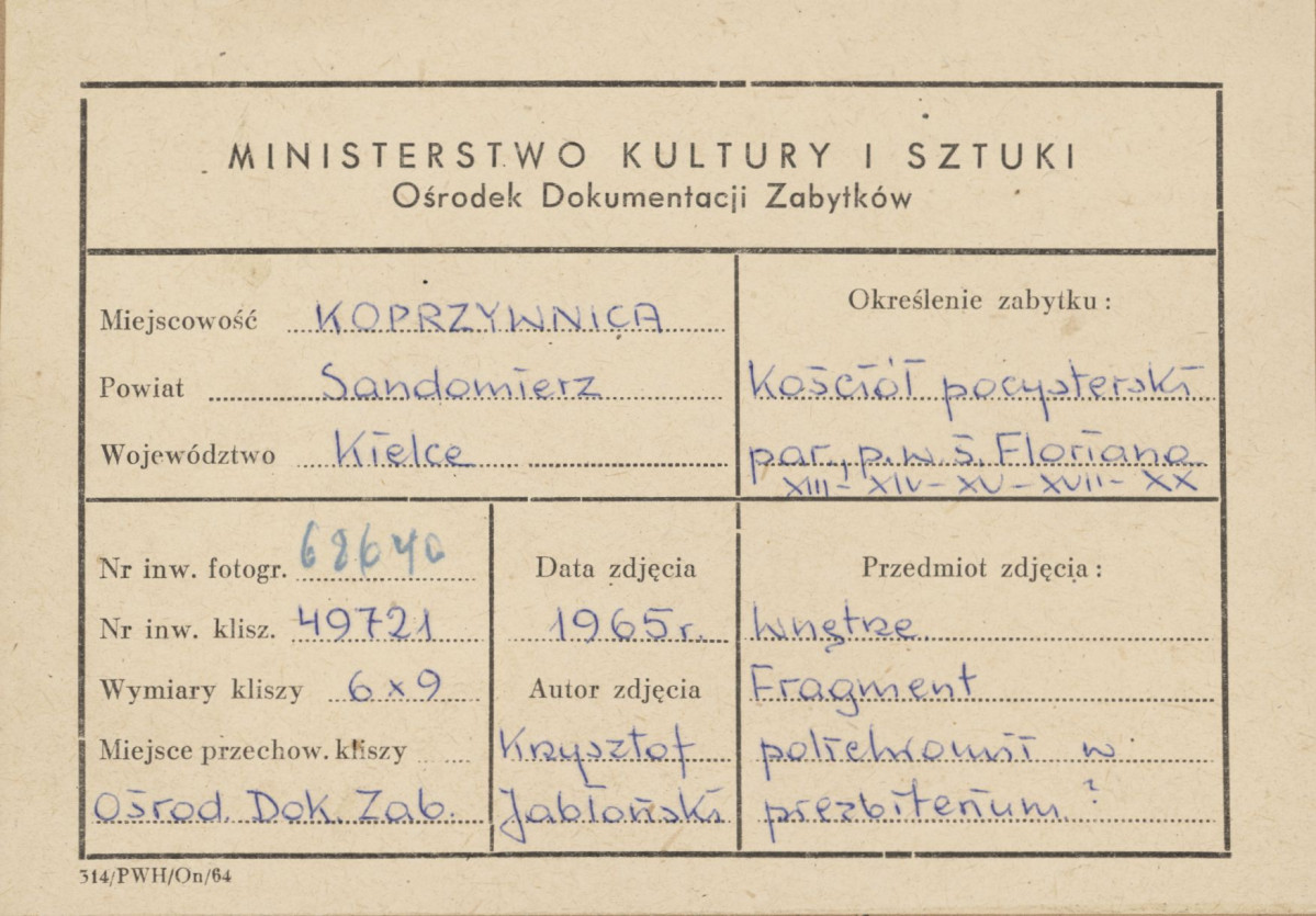 Zespół klasztorny - kościół, wnętrze, fragment malowideł ściennych - metryczka, skan 1
