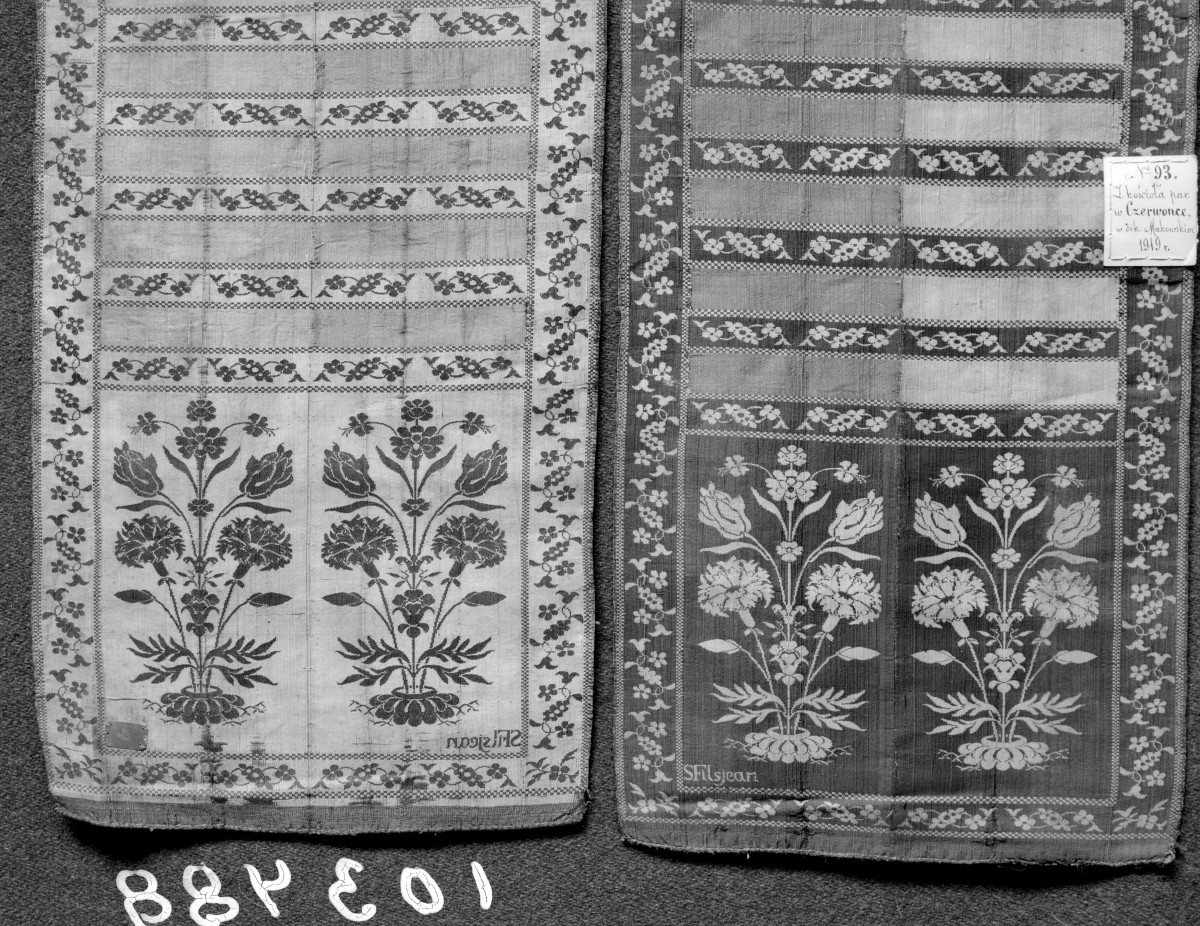 kościół pw. Wniebowzięcia Najświętszej Maryi Panny i św. Zygmunta - Muzeum Diecezjalne - zbiory - pas z kościoła w Czerwonce N 93 - fragment, skan 1