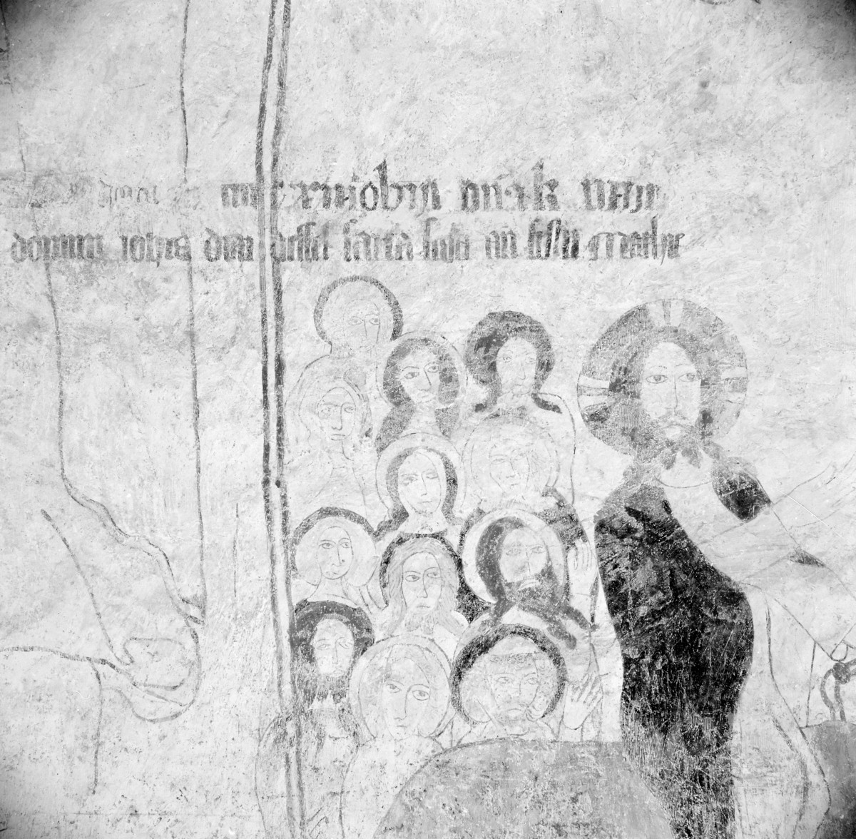 kościół pw. św. Mikołaja - wnętrze - prezbiterium - ściana północna - fragment polichromii z Wjazdem do Jerozolimy, skan 1