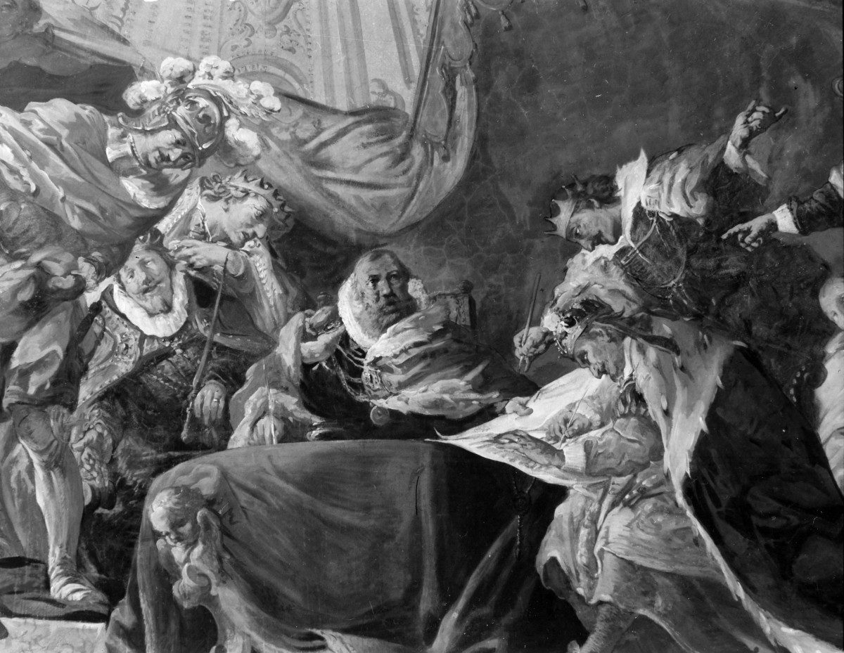 mauzoleum Piastów Świdnickich przy kościele pw. Wniebowzięcia Najświętszej Marii Panny - wnętrze - fragment polichromii kopuły, skan 1