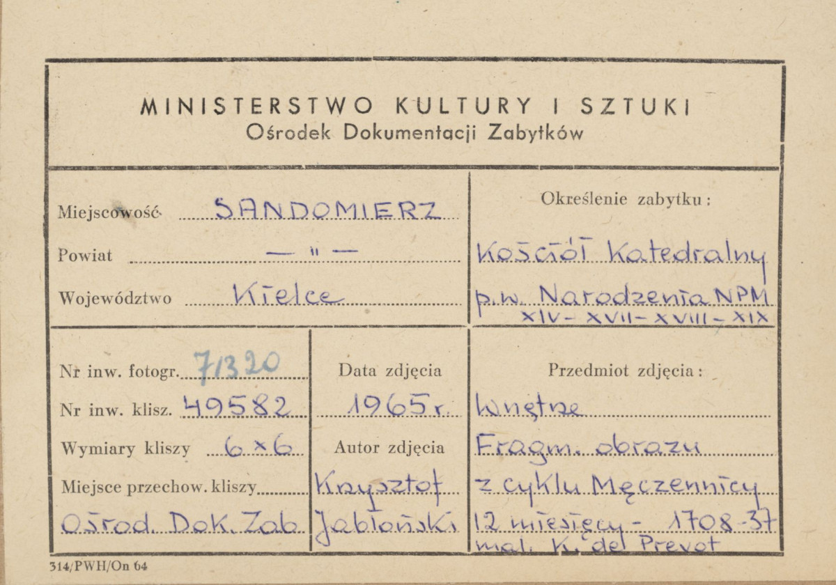 Katedra - wnętrze, obraz "Męczennicy" - fragment - metryczka, skan 1