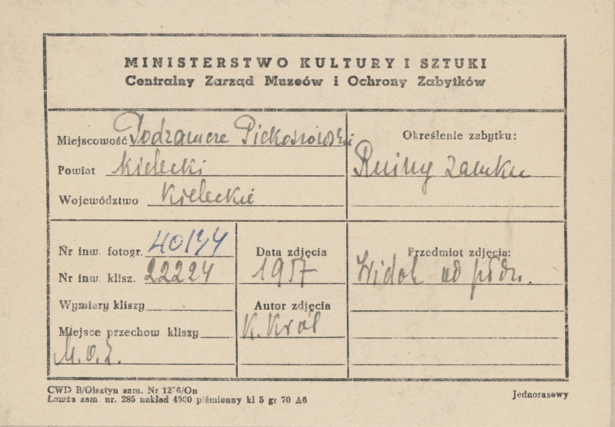 Ruiny pałacu - widok na elewację płd. od strony płd. - wsch. -  metryczka, skan 1
