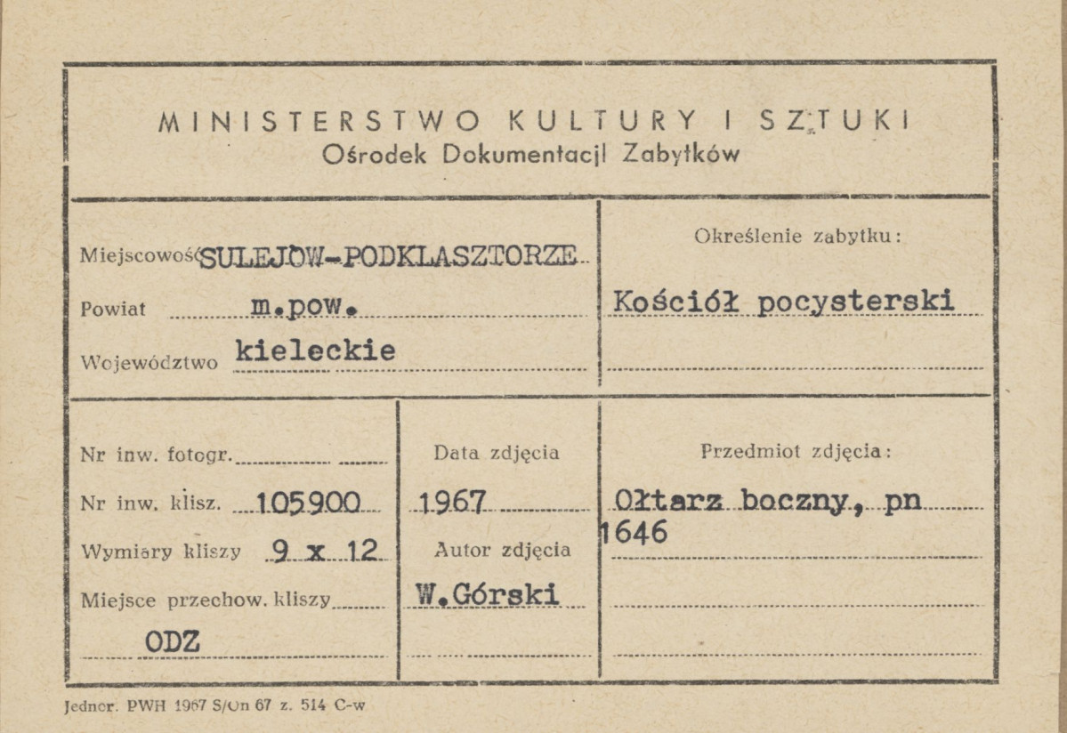 Zespół opactwa cystersów - wnętrze kościoła, ołtarz boczny płn. - metryczka, skan 1