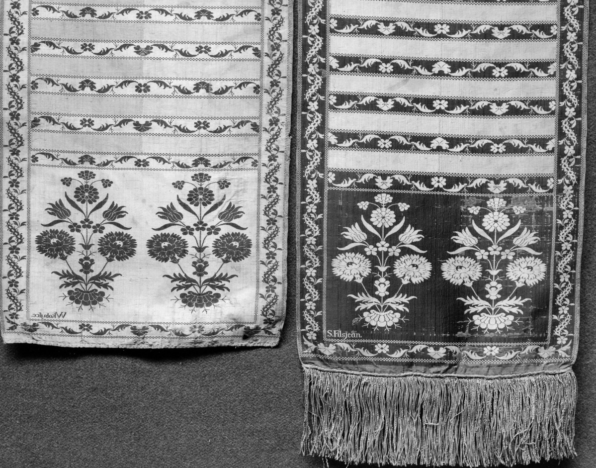 kościół pw. Wniebowzięcia Najświętszej Maryi Panny i św. Zygmunta - Muzeum Diecezjalne - zbiory - pas kontuszowy N 19 - fragment, skan 1