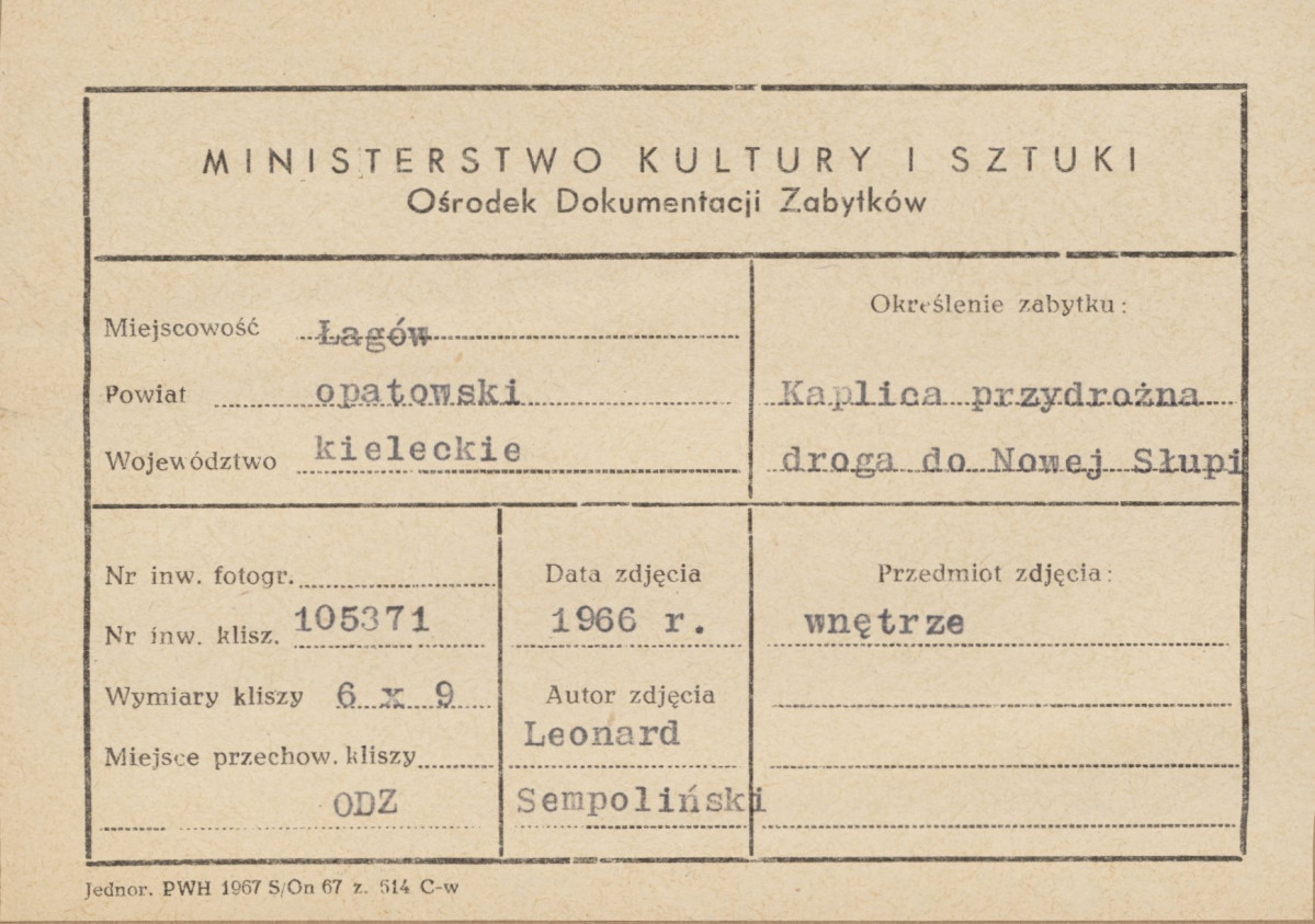 Kapliczka przydrożna przy drodze do Nowej Słupi - wnętrze - metryczka, skan 1