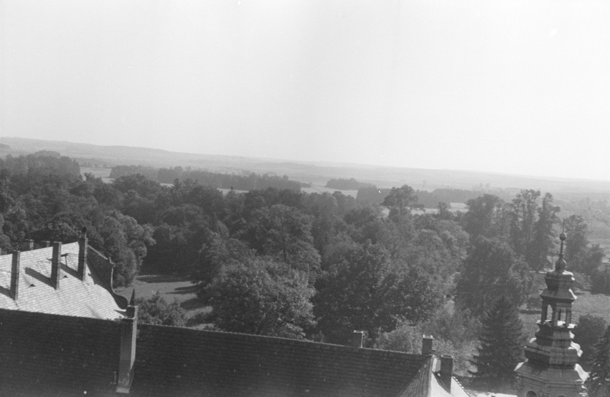 opactwo Cystersów - panorama parku krajobrazowego - widok z wiezy kościelnej, skan 1