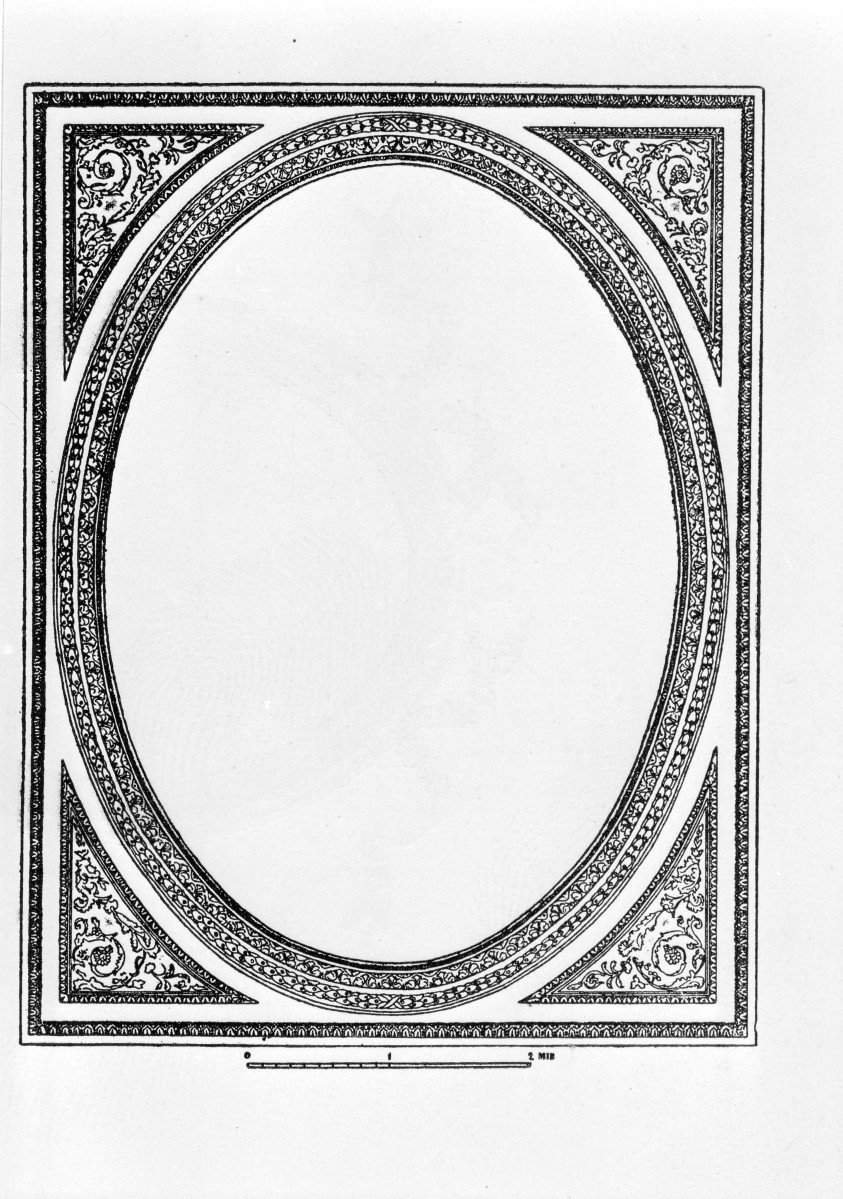 Łazienki Królewskie. Pałac na Wodzie. Sala Salomona - obramienie plafonu. 
Reprodukcja z L. Niemojewski "Wnętrza architektoniczne pałaców Stanisławowskich" 1927., skan 1