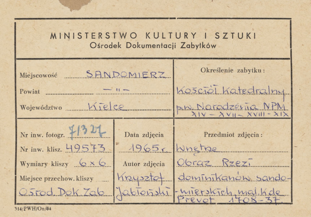 Katedra - wnętrze, obraz "Rzeź dominikanów sandomierskich" - metryczka, skan 1