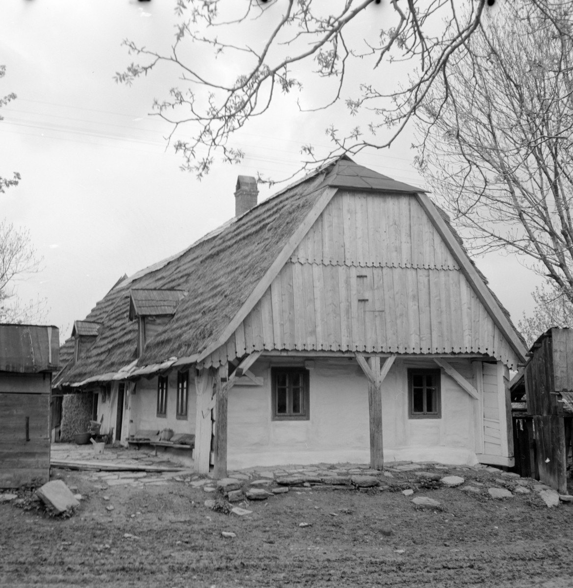 chałupa z podcieniem, elewacja szczytowa i boczna, skan 1