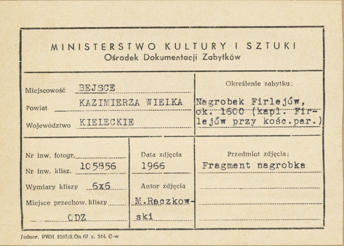 Kaplica Firlejów - nagrobek Firlejów - fragment - metryczka, skan 1