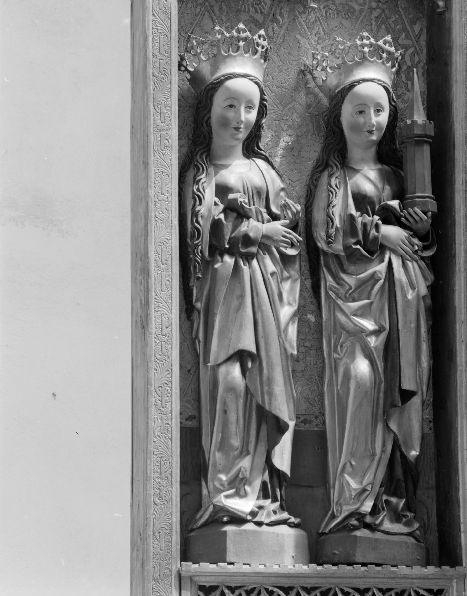 Kościół Najświętszej Marii Panny - wnętrze: Pentaptyk matki Boskiej z Dzieciątkiem, św. Jana Chrzciciela i św. Jerzego. Lewe skrzydło., skan 1