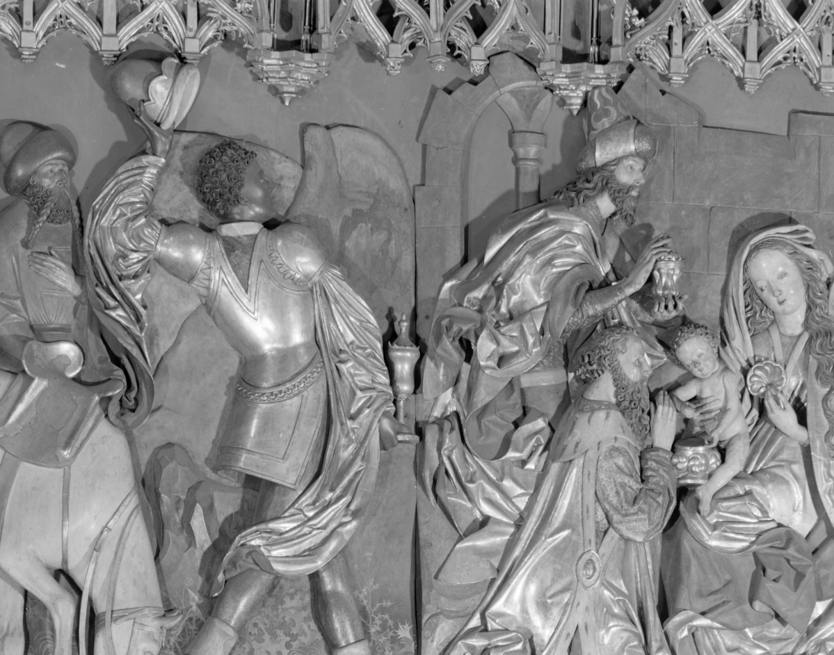 Kościół Mariacki pw. Wniebowzięcia Najświętszej Marii Panny - ołtarz Wita Stwosza: otwarty, strona lewa - scena: Boże Narodzenie, skan 1