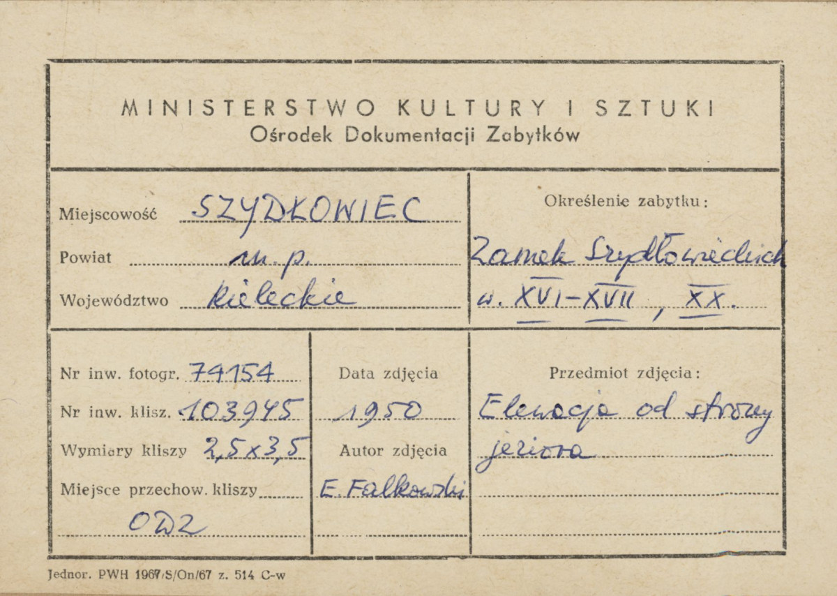 Zamek -  widok ogólny od strony płn. - zach. - metryczka, skan 1