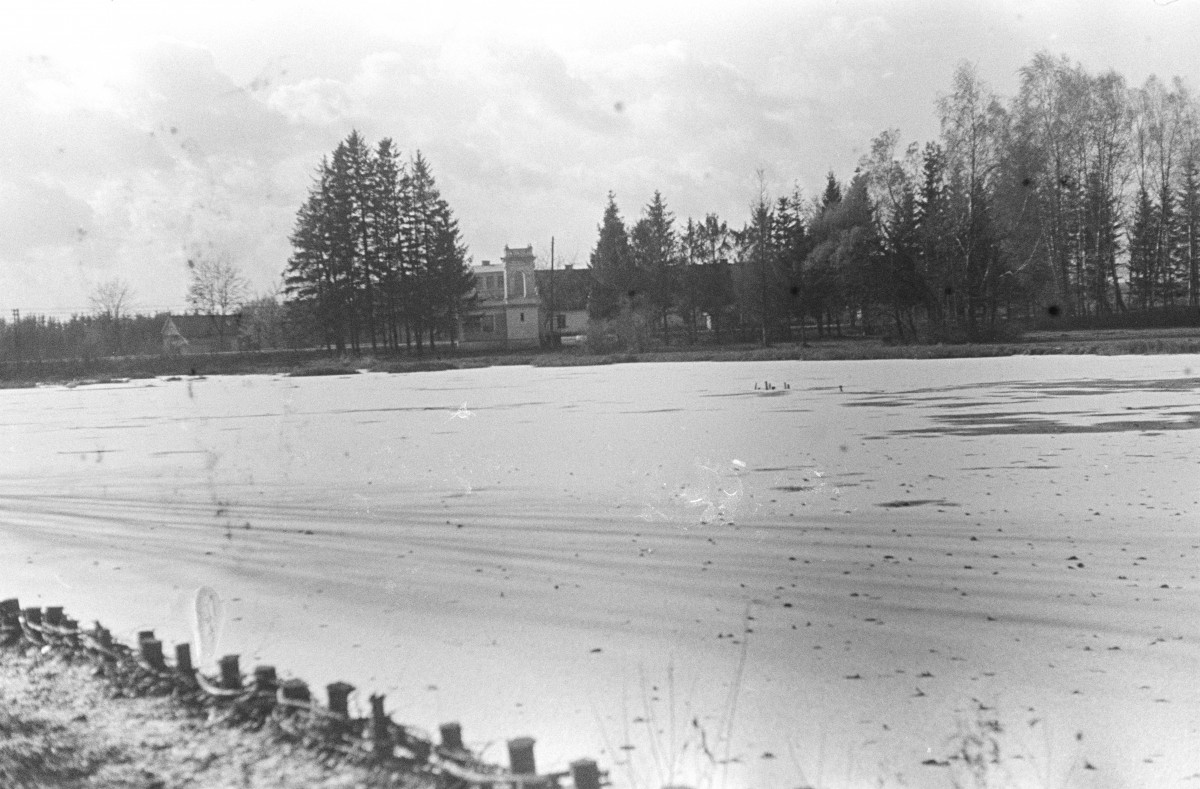 dwór Koźmianów - park krajobrazowy - widok od strony stawu, skan 1