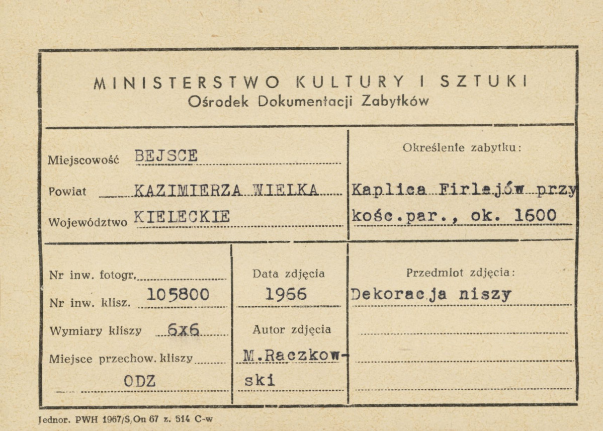 Kaplica Firlejów - dekoracja niszy - metryczka, skan 1