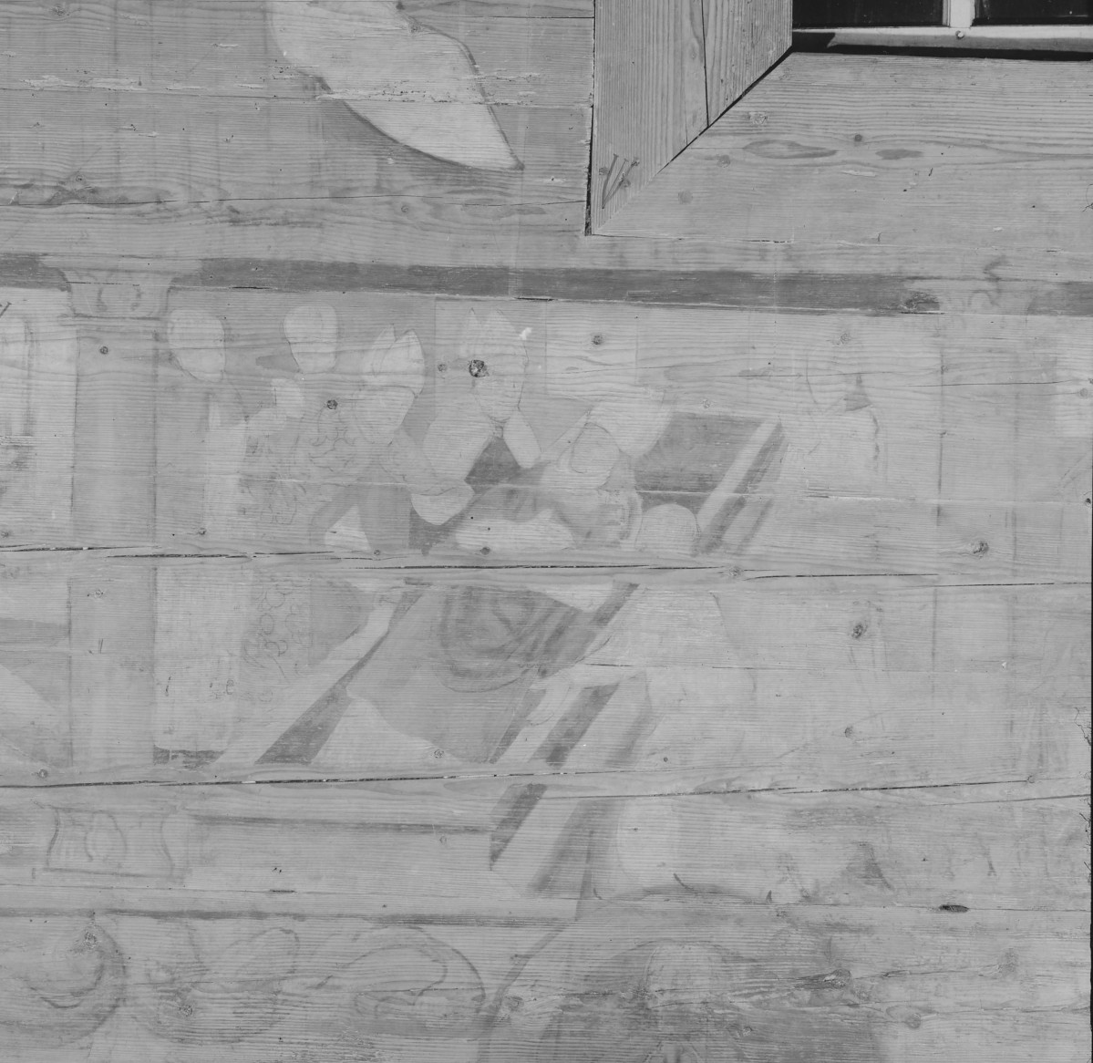 kościół pw. Podwyższenia Krzyża Świętego - wnętrze - prezbiterium - ściana południowa - fragment polichromii, skan 1