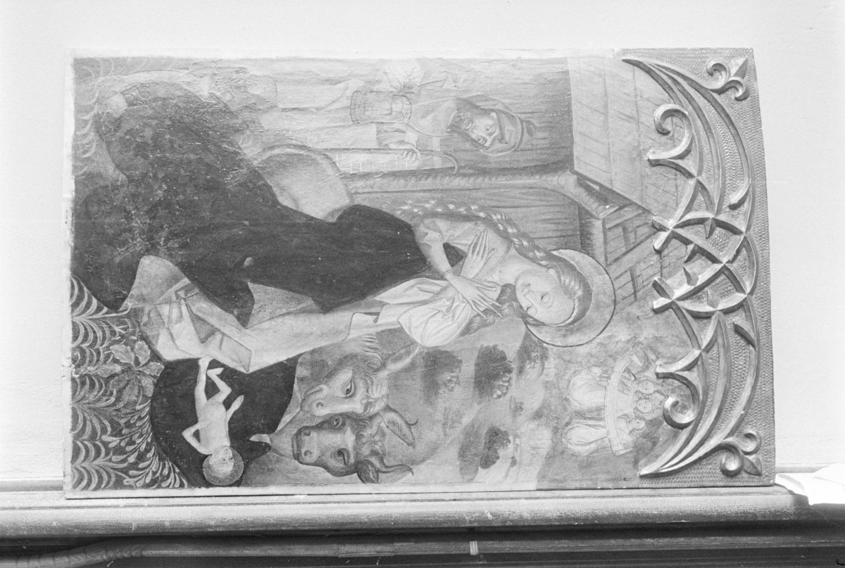 malarz nieznany - kwatera tryptyku z Szańca - rewers - narodzenie Chrystusa, tempera na drewnie, Muzeum Sztuki w Łodzi, skan 1