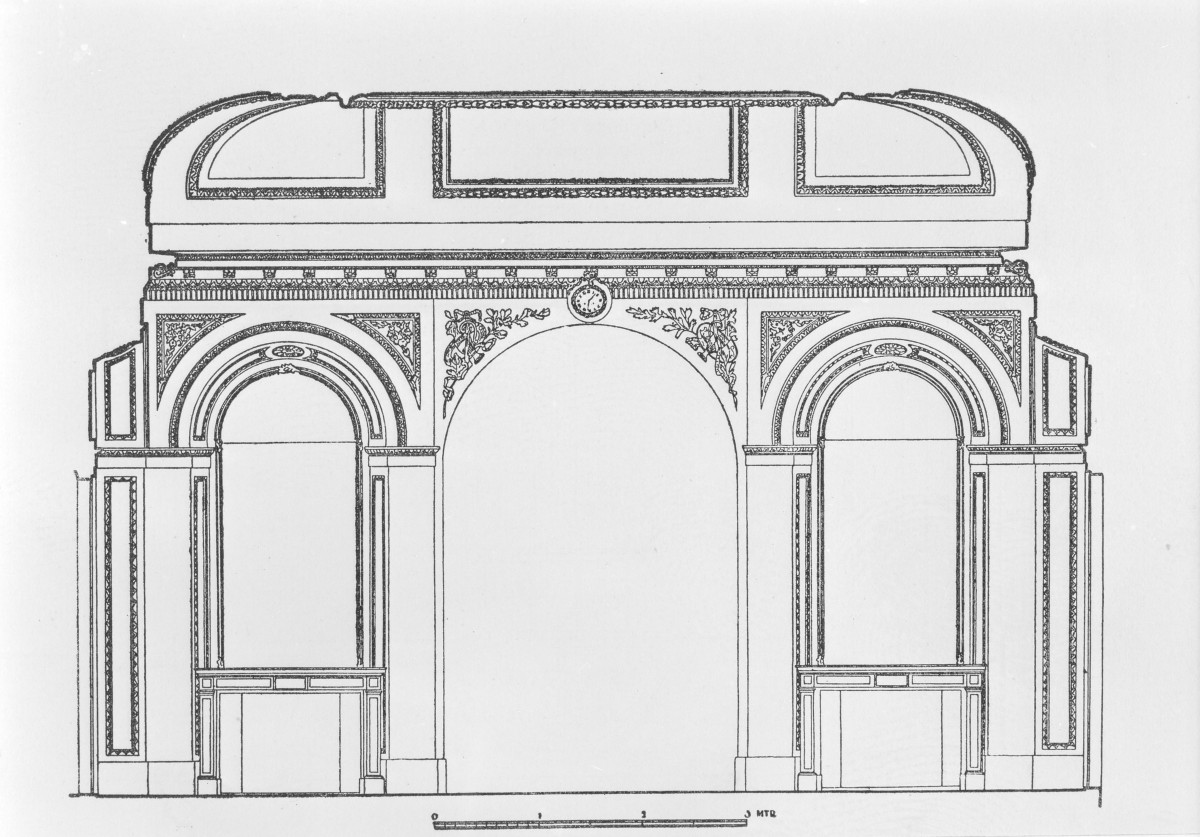 Łazienki Królewskie. Pałac na Wodzie. Sala Salomona ściana pd. 
Reprodukcja z L. Niemojewski "Wnętrza architektoniczne pałaców Stanisławowskich" 1927., skan 1