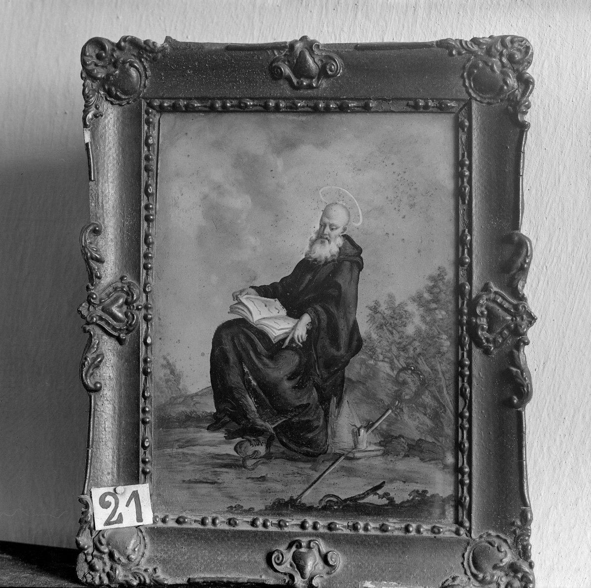 klasztor ss. Mniszek Benedyktynek - zbiory - obraz św. Benedykta /na szkle/ z XVIII w., skan 1