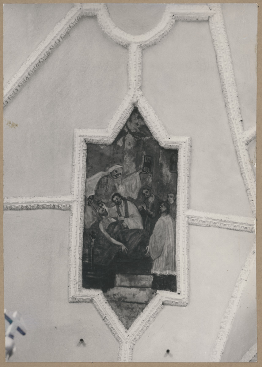 Kościół parafialny pw. św. Pawła - fragment dekoracji stiukowej i malarskiej na sklepieniu nawy , skan 1