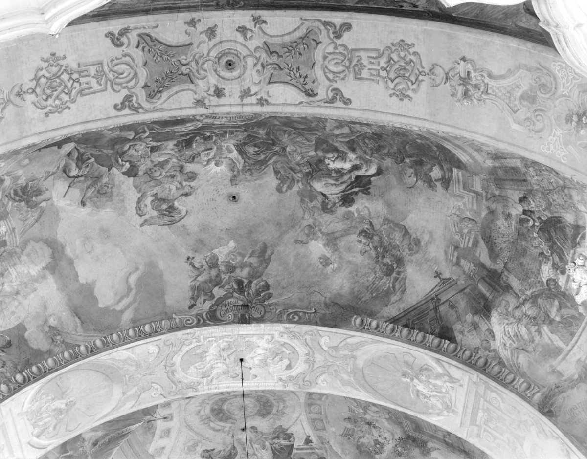 klasztor Benedyktynek - kościół pw. Wniebowzięcia Najświętszej Maryi Panny - wnętrze - nawa główna - sklepienie żaglaste - fragment polichromii, skan 1