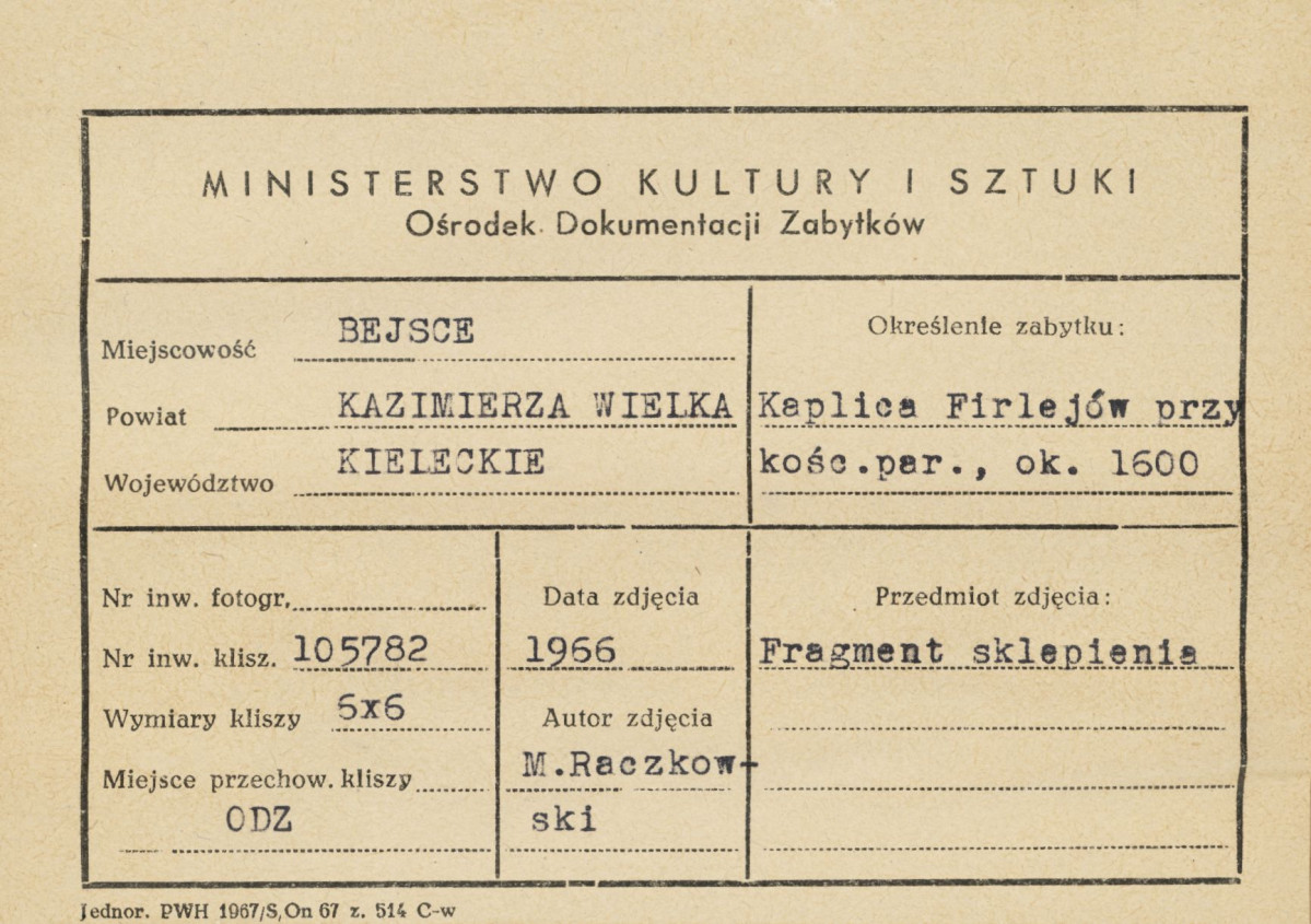 fragment sklepienia Kaplicy Firlejów - metryczka, skan 1