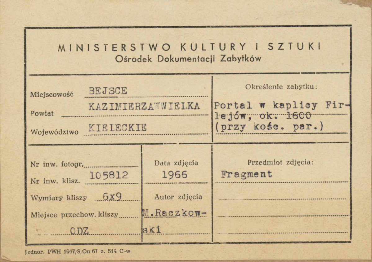 Kaplica Firlejów - portal - głowica pilastra - metryczka, skan 1